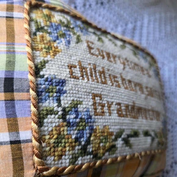 Grandmother Petit Cross Stitch Pillow Decorative Retro Plaid New Baby 12 x10 - Picture 4 of 4